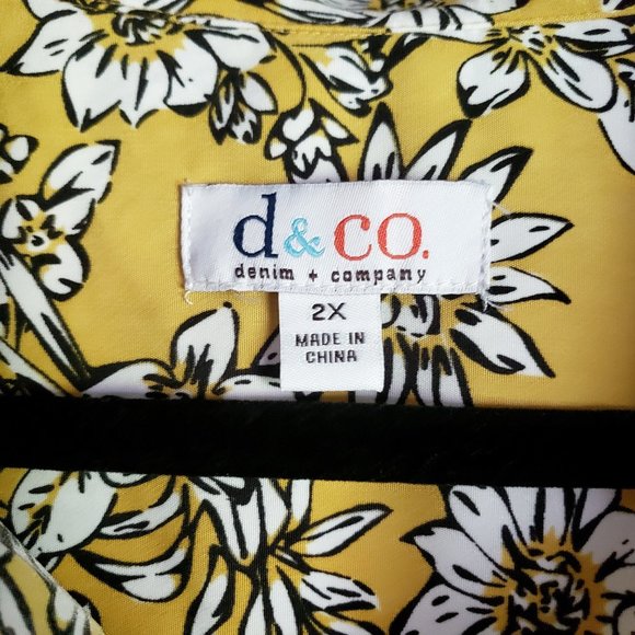 Denim & Co. | Woven Mustard Floral Button Blouse - Picture 6 of 7